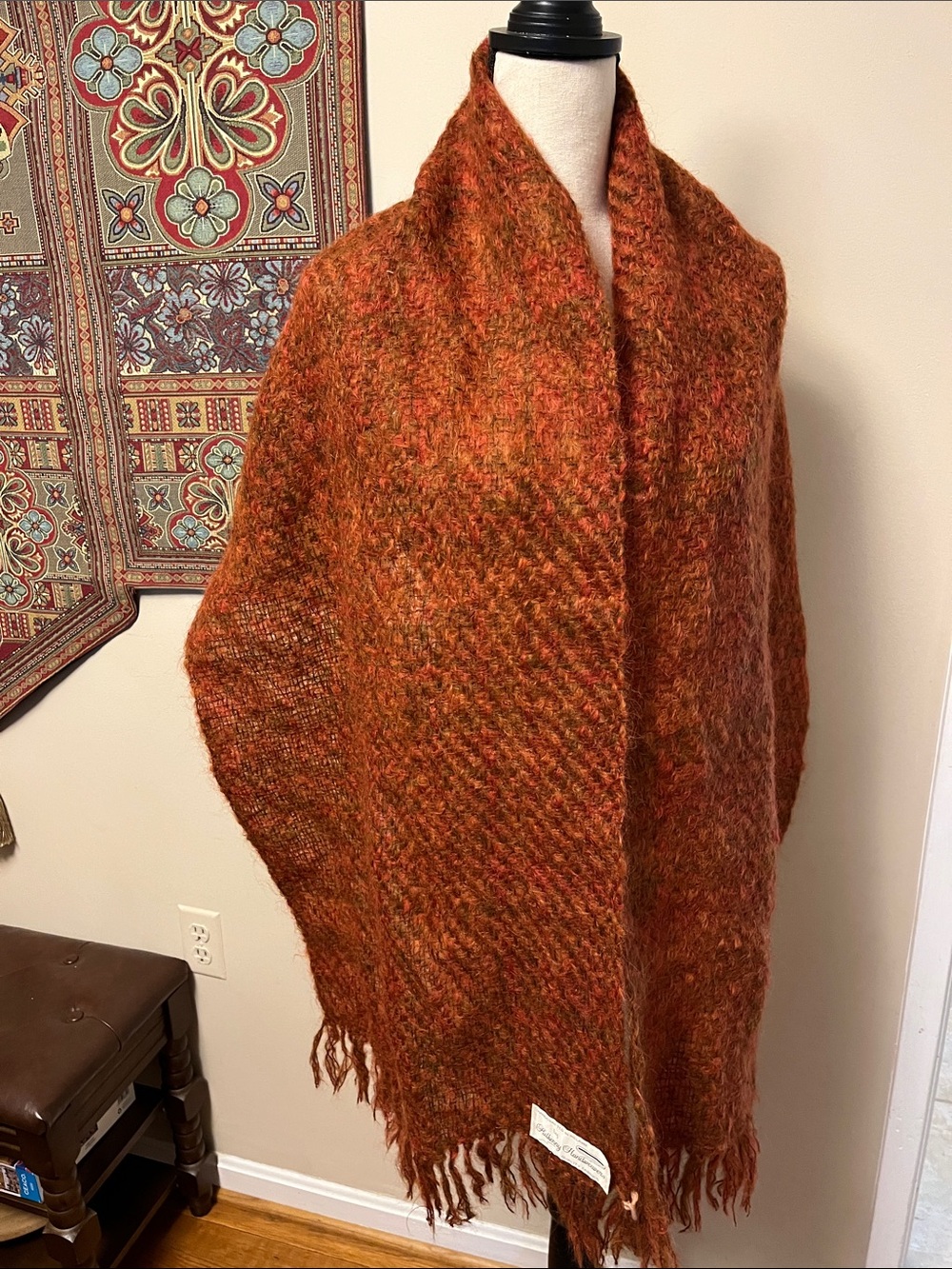 Handwoven Orange Mohair Blend Shawl Wrap from Ireland